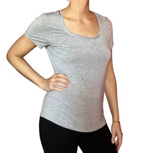 Gray Short Sleeve Scoop Neck Tee / White House Black Market